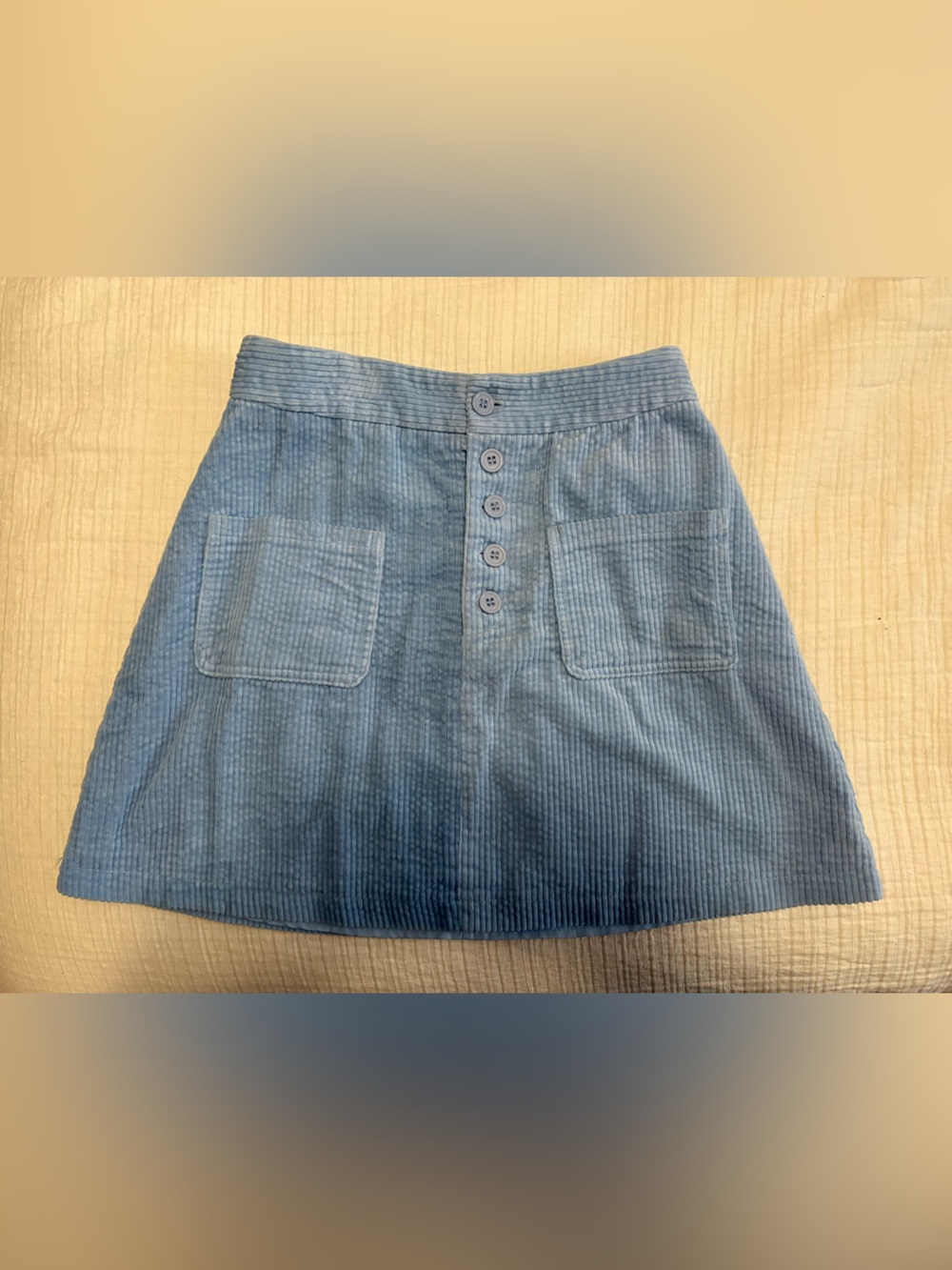 Lost + Wander Light Blue Corduroy Button Down Front Mini Skirt